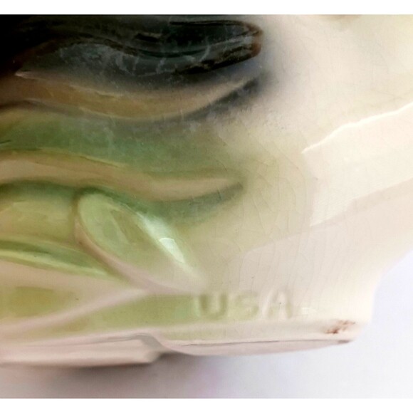 VTG  Mid Century Swan Planter Ceramic Made in USA Green/Pink/Blk  Paint Wash - Picture 6 of 12